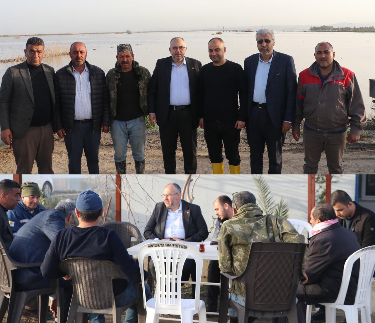 Evler, ahırlar ve  arazilerisular altında