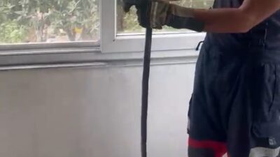 EVE GİREN YILAN PENCERE ARASINA SIKIŞTI