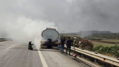 ERZİN’DE TANKERDEN ALEVLER YÜKSELDİ
