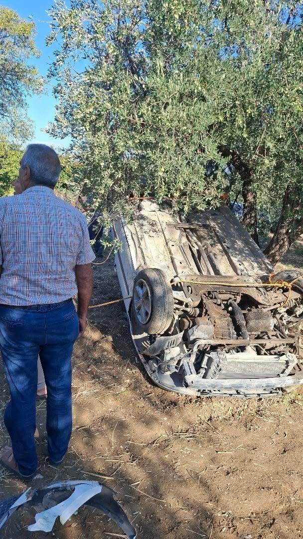Otomobil zeytinliğe uçtu: 1 yaralı